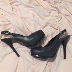 Black faux leather sling back heels size 6